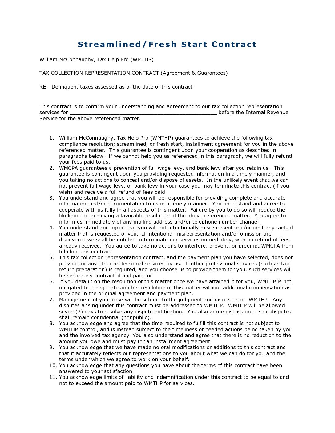 Streamlined Fresh Start Contract Back Taxes Help